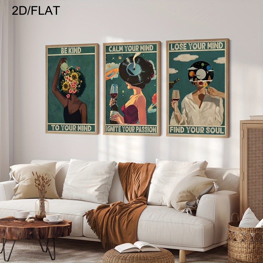 2D แผ่น 3 ชิ้น เสียสติหาที่ใจ ตกแต่งรูปภาพบนผนัง, 2DFLAT แผ่นพิมพ์ภาพวาด, เสียสติหาพิมพ์, เป็นมิตรกับสติ ปกพิมพ์แบบวินเท