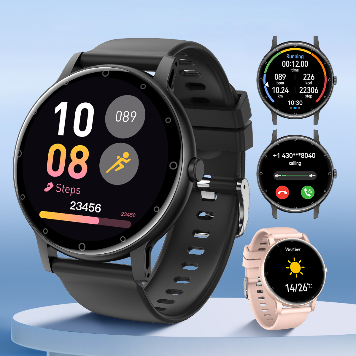 Unisex Sports Smartwatch โทรไร้สาย Step Distance Tracker ควบคุมเพลง ...