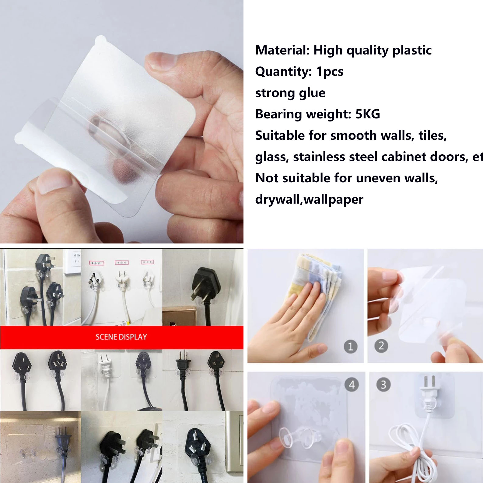 ปลั๊กโปร่งใส Wall Storage Hook Punch-ฟรี Power Socket Holder Kit chen ...