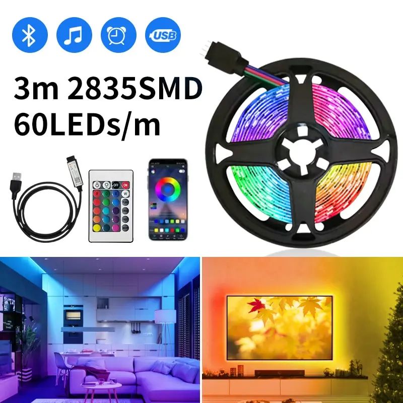 3m USB RGB LED Strip Light 60Leds 5V SMD2835 บลูทูธควบคุมโคมไฟแถบ ...