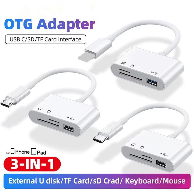 3 In 1 SD TF Card Reader สําหรับ Apple iPhone 14 12 13 11 Pro Max XR XS