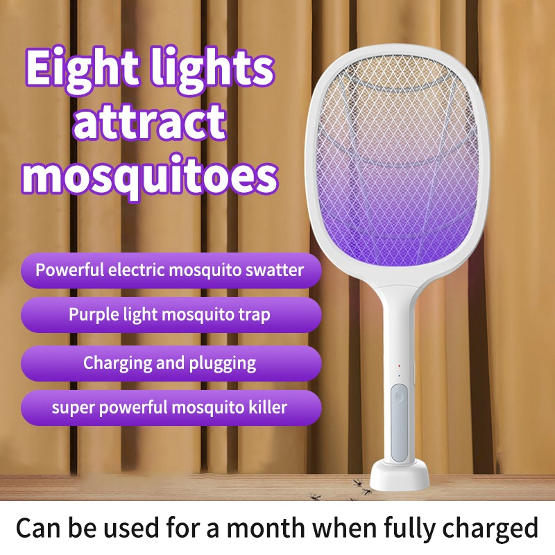 2-in-1 ไฟฟ้า Bug Zapper Racket 3000V แรงดันไฟฟ้า 8 เครื่องดักยุงโคมไฟ ...