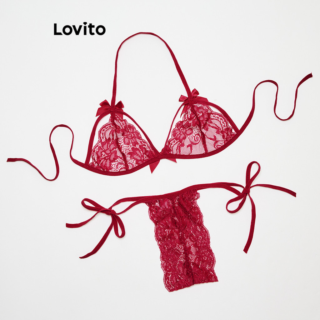 Lovito ชุดชั้นในเซ็กซี่เซ็กซี่ชุดชั้นในลูกไม้ธรรมดาสําหรับผู้หญิง LNE38247  (ขาวเบอร์กันดีดํา) | Shopee Thailand