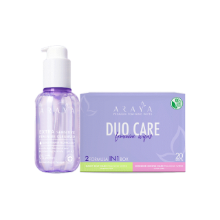 โปรโมชั่น : C1W1 TRAVEL SET คลีนเซอร์ทำความอาดพร้อมฟื้นบำรุง 100ml  ทิชชูเปียกสำหรับจุดซ่อนเร้น 2สูตรใน 1 กล่อง  20ชิ้น Araya Cleanser  Wipes