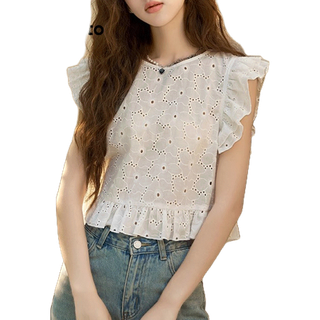 Lovito เสื้อกล้าม ปักตาไก่ แต่งระบาย ลำลอง สำหรับผู้หญิง LNE20172 (สีขาว)