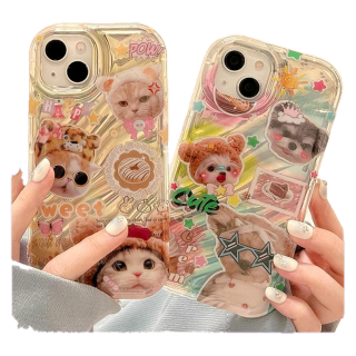 VENKI - สำหรับ iPhone 11 iPhone Case เลเซอร์สะท้อนแสงใสเคสโทรศัพท์ TPU นุ่มกันกระแทกถุงลมนิรภัยแมวน่ารักสุนัขเข้ากันได้กับ iPhone 14 13 Pro max 12 Pro Max XR 7PLus 8PLus