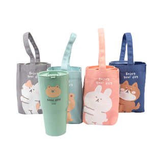 Moshi Moshi แก้วน้ำพลาสติกพร้อมกระเป๋า ลายน่ารัก มีฝาปิด ขนาด 750 ml. รุ่น 7100025382-25385