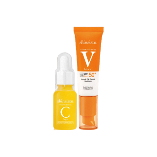 [เซ็ต2ชิ้นสุดคุ้ม] - Skinsista Vit C Booster+Sunblock วิตามินบูสเตอร์เพื่อลดรอยสิวพร้อมกันแดด 6 in 1 ขนาด(15ml+30ml)