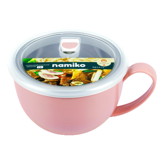 [ส่งฟรี] Namiko ถ้วยต้มบะหมี่สไตล์ญี่ปุ่น เทน้ำออกได้ มีหูจับ และฝาปิด - คละสี