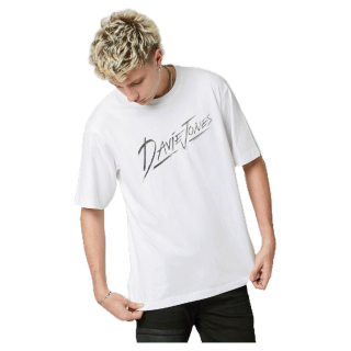 DAVIE JONES เสื้อยืดโอเวอร์ไซส์ พิมพ์ลาย สีขาว สีดำ สีแดง Graphic Print T-Shirt in white black white LG0048WH BK RE