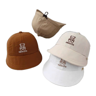 [พร้อมส่ง] หมวกเด็ก 12เดือน-5ปี รอบหัว:50-52 cm. หมวกแก๊ป (Cap) ปีกกว้างมินิมอลสไตล์เกาหลี ปักลายการ์ตูนหมี 🧸 หมวกแฟชั่น