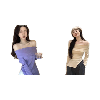 1LDKพร้อมส่งเสื้อเปิดไหล่แขนยาว ผ้าไหมพรม แหวกข้างเอว ใส่สบาย(98117)