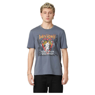 DAVIE JONES เสื้อยืดพิมพ์ลาย ทรง Regular Fit สีเทา สีดำ Graphic print T-shirt in black WA0166G1 BK