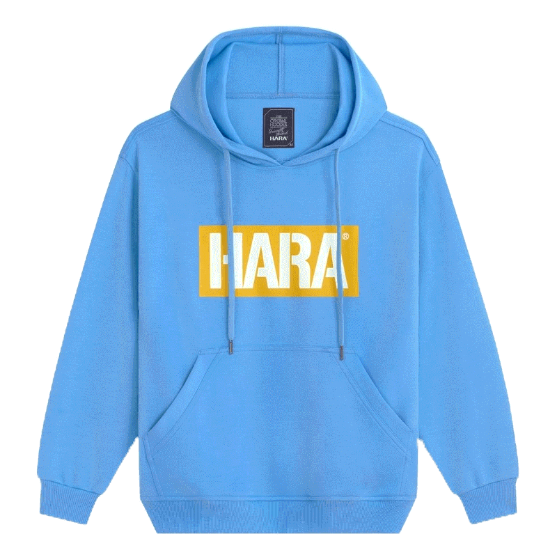 [ส่งฟรี] Hara ฮาร่า ของแท้ เสื้อกันหนาว สเวตเตอร์ มีฮู้ด Unisex สีสีฟ้า สกรีนลาย Cotton 100% คุณภาพดี ผ้ายืดใส่สบาย
