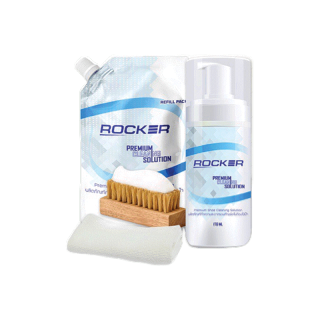 ROCKER น้ำยาทำความสะอาดรองเท้า Premium สูตรใหม่ ฟรี รีฟิล+แปรง+ผ้าไมโคร ขจัดคราบสกปรก ฝุ่น ไม่ต้องใช้น้ำ ไม่ต้องตากแดด
