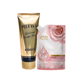 โปรโมชั่น : Reewa เซ็ตคู่ กู้ผมเสีย เคราตินสด 100ml  ทรีทเม้นท์เคราตินรีว่า 50g. แก้ผมช็อต ผมเสีย ผมฟู สูตรจากเกาหลี
