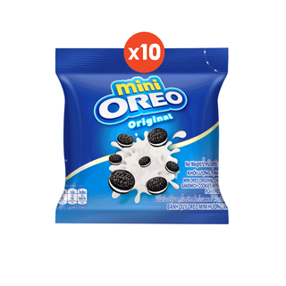 [แพ็ค 10 ] Oreo Mini Chocolate โอรีโอ มินิคุกกี้สอดไส้ครีม รสช็อกโกแลต 20.4 กรัม