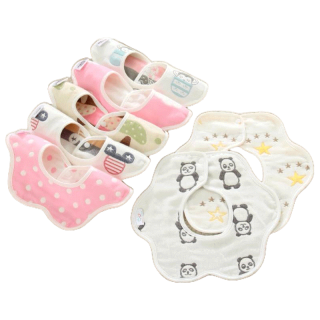 [โค้ด BABYLPAO ลด15% ขั้นต่ำ399.-] A0041 ผ้าซับน้ำลายสำหรับเด็กแบบรอบคอ ผ้ากันเปื้อนสำหรับเด็ก ลาย 2 ด้าน กระดุมติด2เม็ด