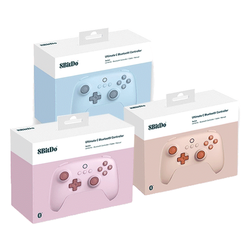 8BitDo Ultimate C Bluetooth Controller for Switch with 6-axis Motion Control and Rumble Vibration (Pink) (Orange) (Blue)