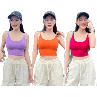 SpinnyHouseเสื้อครอปสายเดี่ยว ผ้าเรย่อนยืดเยอะ สาวอวบใส่ได้จ้า  y2k ใส่แต่งแบบไหนก้เริ่ด รุ่น เดี่ยวสั้น M303B