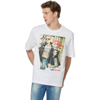 DAVIE JONES เสื้อยืดโอเวอร์ไซซ์ พิมพ์ลาย สีขาว Graphic Print Oversized T-Shirt in white WA0147WH BK