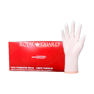 ถุงมือยาง ถุงมือยางธรรมชาติ มีแป้ง 1 กล่อง/100 ชิ้น ยี่ห้อ รอยัล การ์ด (Royal Guard) รุ่น premium แท้100%