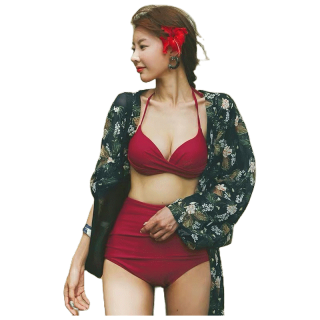 ชุดว่ายน้ำบิกินี่เอวสูงสไตล์ แฟชั่นเกาหลีผู้หญิง บิกินี่ Bikini 1831# มีโครง มีฟองน้ำ