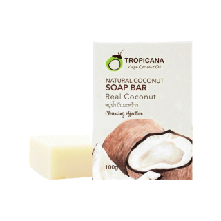 Tropicana | ทรอปิคานา สบู่ก้อนน้ำมันมะพร้าว เพื่อผิวเนียนนุ่ม ชุ่มชื้น กลิ่น REAL COCONUT | Non Paraben 100 G