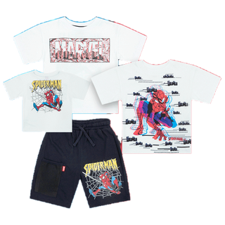 Marvel Boy 3D Spider-Man T-Shirt & Shorts- เสื้อยืดเด็กผู้ชายพิมพ์สามมิติลายสไปเดอร์แมนและกางเกงขาสั้น สินค้าลิขสิทธ์แท้100% characters studio