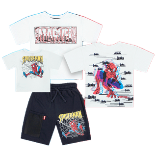 Marvel Boy 3D Spider-Man T-Shirt & Shorts- เสื้อยืดเด็กผู้ชายพิมพ์สามมิติลายสไปเดอร์แมนและกางเกงขาสั้น