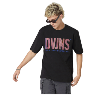 DAVIE JONES เสื้อยืดโอเวอร์ไซส์ พิมพ์ลาย สีเทา สีขาว สีดำ Logo Print Oversize T-Shirt in grey white LG0047TD WH BK