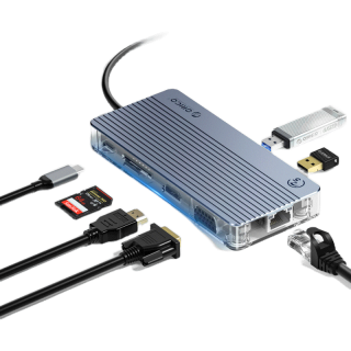 ORICO 11 In 1 อะแดปเตอร์ฮับ Type C HUB USB C เป็น USB 3.0 HDMI 4K RJ 45 การ์ดรีดเดอร์ SD TF USB C HUB 3.5 มม. สำหรับ MacBook (WB-11P)