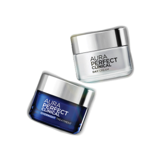 โปรโมชั่น : แพ็กคู่ Loreal Paris Aura Perfect Clinical Day Cream 50 ml. และ ลอรีอัล Aura Perfect Overnight Treatment 50 ml.