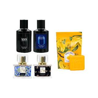 MADAME FIN โปรโมชั่นน้ำหอมมาดามฟินรุ่นคลาสสิก 2 ขวด น้ำหอมรุ่นผู้ชาย 2 ขวด สบู่คละ 1 ก้อน
