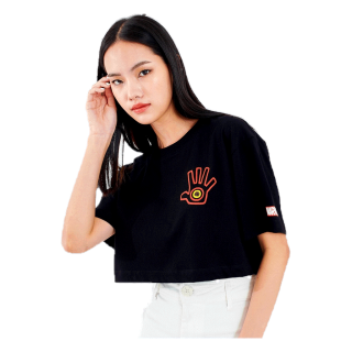 VATANA - เสื้อครอปผู้หญิงสีดำพิมพ์ลาย IRON MAN