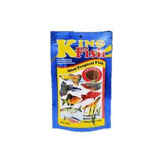 อาหารปลา คิงฟิช King Fish Mini-Tropical Fish 60 g. อาหารสำหรับปลานีออน หางนกยูง เทวดา กระดี่ สุมาตรา สอด โปรตีน 45%
