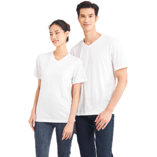 Yuedpao No.1 เสื้อยืด ไม่ย้วย ไม่หด ไม่ต้องรีด ผ้านุ่มใส่สบาย Ultrasoft Non-Iron เสื้อยืดสีพื้น เสื้อยืดคอวี สีขาว