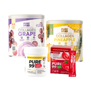 โปรโมชั่น : Pure99 Vitamin C x Lycopene x Collagen Peptide Grape or Pineapple Flavor แถมวิตซี 1 กระปุก