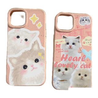 Pingcoo - ใช้งานร่วมกับเคสโทรศัพท์ iPhone 11 เป็นมิตรกับสิ่งแวดล้อมย่อยสลายได้สีชมพูนุ่มกันกระแทกน่ารัก Healing ลูกแมวเข้ากันได้กับ iPhone 14 13 12 PRO MAX XS XR 78 PLUS