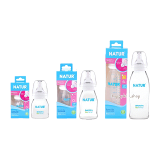 [ลด 20% ใช้โค้ด NLTZH9 ] **1แุถม1** NATUR เนเจอร์ ขวดนม PP คอแคบ สมูทไบโอมิมิค 2,4,8 oz พร้อมจุก ไม่ดูดไม่ไหล