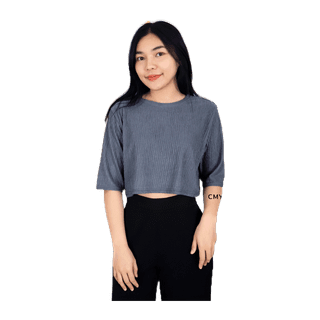 โปรโมชั่น : 427 เสื้อยืด แขน3ส่วน ผ้าย่น ลายเปลือกไม้ สีพื้น