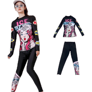 jqk ชุดว่ายน้ำ เซ็ต 2 ชิ้น เสื้อแขนยาว+กางเกงขายาว (สีดำ) รุ่น 0310