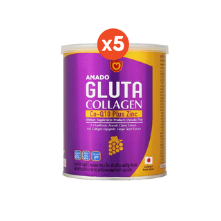 Amado Gluta collagen Co-Q10 Plus Zinc - อมาโด้ กลูต้า คอลลาเจน โค-คิวเท็น พลัสซิงค์ กลิ่นองุ่น 5 กระป๋อง (100g/กระป๋อง)