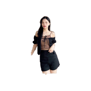 BY IRA (725) Macaron Top เสื้อแฟชั่น ดีเทลเป็นสองชิ้นแบบเย็บติด ผูกอกแขนตุ๊กตา สไตล์เกาหลี