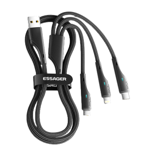 Essager 3 In 1 สายเคเบิลไนล่อนถัก สายชาร์จเร็ว Micro USB Type C สายชาร์จ USB หลายพอร์ต