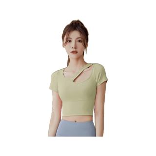 ✨รุ่นใหม่✨(YOGA-625) เสื้อครอปโยคะ LULU แต่งเปิดอก เสื้อฟิตเนสแขนสั้น มีฟองน้ำ เสื้อโยคะแขนสั้นผู้หญิง