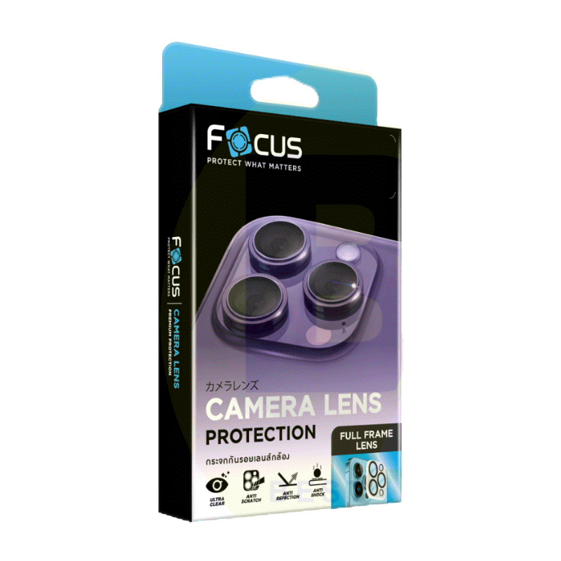 Focus กระจกกันรอยกล้องแบบ Full Lens ครอบทั้งกล้องและฐาน สำหรับ iPhone 15ProMax 15Pro 15Plus 15 14ProMax 14Pro 14Plus 14