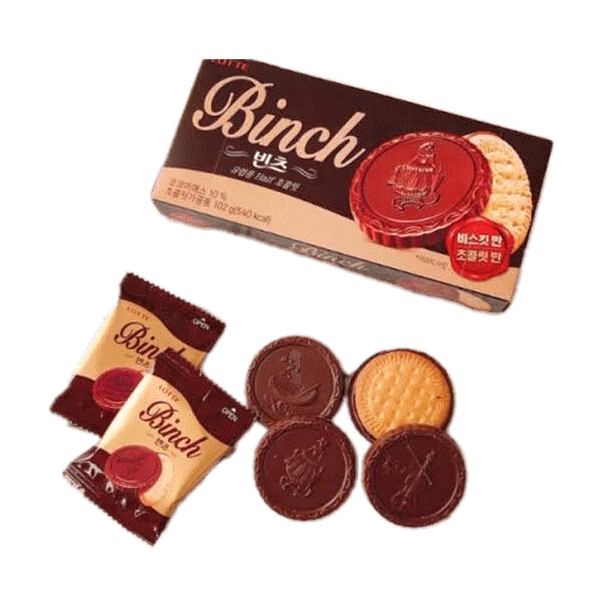 [ใส่โค้ด INCLL99 เหลือ 33.-] ขนมเกาหลี Lotte binch chocolate biscuit 102g롯데 빈츠 บินซ์ บิสกิตเคลือบช็อกโกแลต