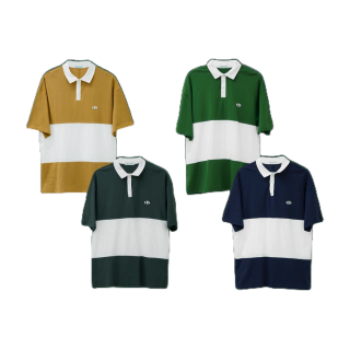 Highschool - PLB0146 เสื้อโปโลแขนสั้นทรงโอเวอร์ไซส์ คัตติ้งผ้า ลายปักโลโก้ HS ที่อก