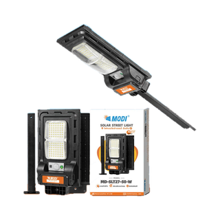 MODI โคมไฟถนนโซล่าเซลล์ 50W(550lm) แสงขาว/เหลือง daylight ขาเหล็ก สว่างค้าง โคมไฟพลังงานแสงอาทิตย์